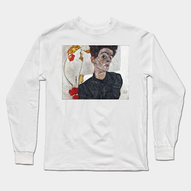 Egon Schiele Self-Portrait with Physalis Long Sleeve T-Shirt by pdpress